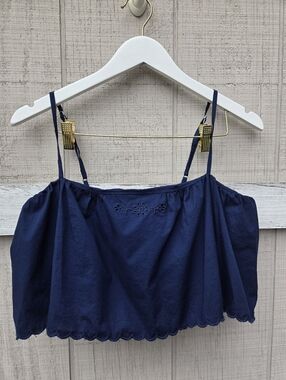 NEW Victoria's Secret Noir Navy Cropped Cami Eyelet Babydoll Crop Top Medium